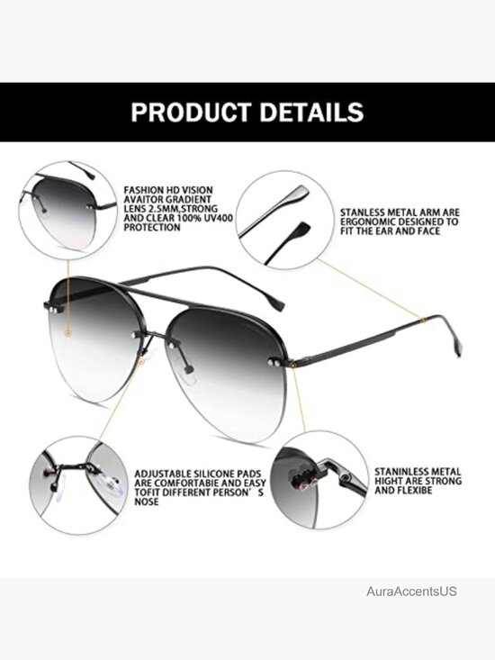 Retro Rimless Aviator Sunglasses Oversized UV400 Polarized Lens main image 6